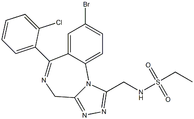 N-{[8-bromo-6-(2-chlorophenyl)-4H-[1,2,4]triazolo[4,3-a][1,4]benzodiazepin-1-yl]methyl}ethanesulfonamide Struktur