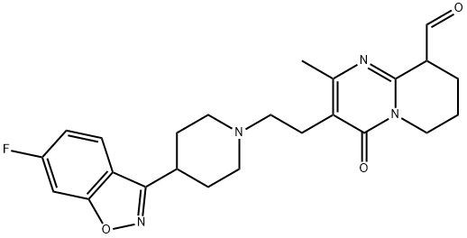 3-(2-(4-(6-fluorobenzo[d]isoxazol-3-yl)piperidin-1-yl)ethyl)-2-methyl-4-oxo-6,7,8,9-tetrahydro-4H-pyrido[1,2-a]pyrimidine-9-carbaldehyde Struktur