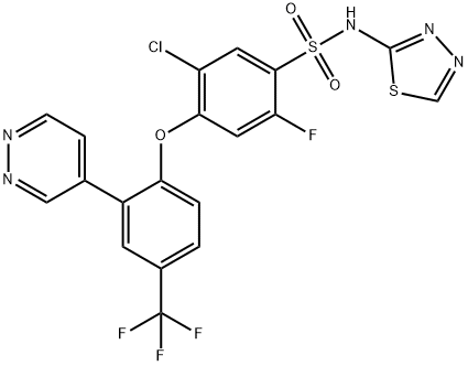 Benzenesulfonamide, 5-chloro-2-fluoro-4-[2-(4-pyridazinyl)-4-(trifluoromethyl)phenoxy]-N-1,3,4-thiadiazol-2-yl- Struktur