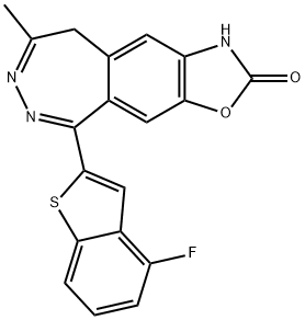 5-(4-Fluoro-1-benzothiophen-2-yl)-8-methyl-1,9-dihydro-2H-[1,3]oxazolo[4,5-H][2,3]benzodiazepin-2-one Struktur