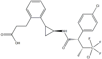 4-chloro-3-[[(2S,3R)-2-(4-chlorophenyl)-4,4,4-trifluoro-3-methyl-1-oxobutyl]amino]-cyclopropyl-(S)-Benzenepropanoic acid Struktur