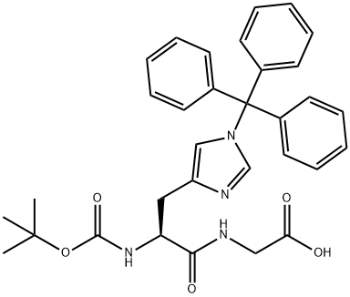 2-[[(2S)-2-[(2-methylpropan-2-yl)oxycarbonylamino]-3-(1-tritylimidazol-4-yl)propanoyl]amino]acetic acid Struktur