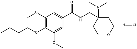 Benzamide, 4-butoxy-N-[[4-(dimethylamino)tetrahydro-2H-pyran-4-yl]methyl]-3,5-dimethoxy-, hydrochloride (1:1) Struktur