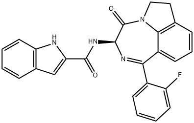 1H-Indole-2-carboxamide, N-[(3R)-1-(2-fluorophenyl)-3,4,6,7-tetrahydro-4-oxopyrrolo[3,2,1-jk][1,4]benzodiazepin-3-yl]- Struktur