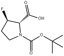 (2S,3R)-1-[(tert-butoxy)carbonyl]-3-fluoropyrrolidine-2-carboxylic acid Struktur