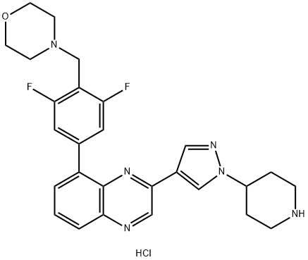 8-[3,5-Difluoro-4-(4-morpholinylmethyl)phenyl]-2-[1-(4-piperidinyl)-1H-pyrazol-4-yl]quinoxaline dihydrochloride Struktur