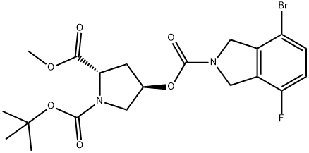 1-(Tert-butyl) 2-methyl (2S,4R)-4-((4-bromo-7-fluoroisoindoline-2-carbonyl)oxy)pyrrolidine-1,2-dicarboxylate Struktur