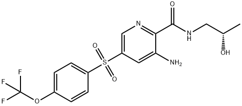 2-Pyridinecarboxamide, 3-amino-N-[(2S)-2-hydroxypropyl]-5-[[4-(trifluoromethoxy)phenyl]sulfonyl]- Struktur