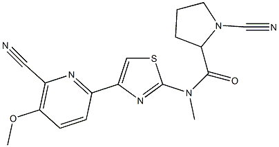 (S)-1-cyano-N-(4-(6-cyano-5-methoxypyridin-2-yl)thiazol-2-yl)-N-methylpyrrolidine-2-carboxamide Struktur