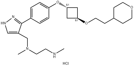 N1,N2-Dimethyl-N1-[[3-[4-[[trans-3-[2-(tetrahydro-2H-pyran-4-yl)ethoxy]cyclobutyl]oxy]phenyl]-1H-pyrazol-4-yl]methyl]-1,2-ethanediamine hydrochloride Struktur