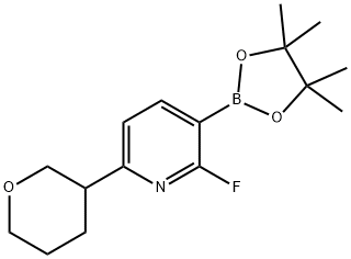 2-fluoro-6-(tetrahydro-2H-pyran-3-yl)-3-(4,4,5,5-tetramethyl-1,3,2-dioxaborolan-2-yl)pyridine Struktur