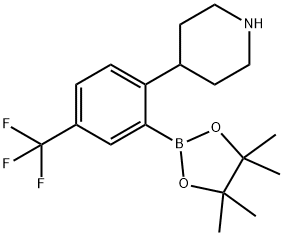 4-(2-(4,4,5,5-tetramethyl-1,3,2-dioxaborolan-2-yl)-4-(trifluoromethyl)phenyl)piperidine Struktur