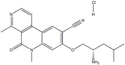 8-{[(2S)-2-amino-4-methylpentyl]oxy}-4,6-dimethyl-5-oxo-5H,6H-benzo[c]2,7-naphthyridine-9-carbonitrile hydrochloride Struktur