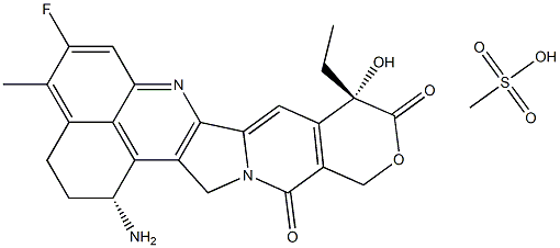 (1R,9S)-1-amino-9-ethyl-5-fluoro-9-hydroxy-4-methyl-1,2,3,9,12,15-hexahydro-10H,13H-benzo[de]pyrano[3',4':6,7]indolizino[1,2-b]quinoline-10,13-dione methanesulfonate Struktur