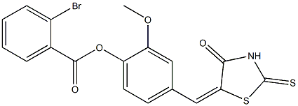 2-methoxy-4-[(4-oxo-2-thioxo-1,3-thiazolidin-5-ylidene)methyl]phenyl 2-bromobenzoate Struktur