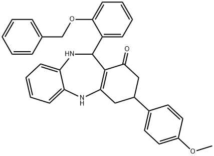 11-[2-(benzyloxy)phenyl]-3-(4-methoxyphenyl)-2,3,4,5,10,11-hexahydro-1H-dibenzo[b,e][1,4]diazepin-1-one Struktur