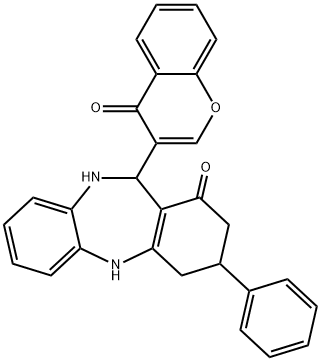 11-(4-oxo-4H-chromen-3-yl)-3-phenyl-2,3,4,5,10,11-hexahydro-1H-dibenzo[b,e][1,4]diazepin-1-one Struktur