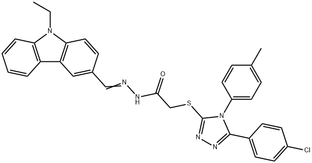 2-{[5-(4-chlorophenyl)-4-(4-methylphenyl)-4H-1,2,4-triazol-3-yl]sulfanyl}-N'-[(1Z)-(9-ethyl-9H-carbazol-3-yl)methylidene]acetohydrazide Struktur