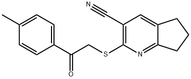 2-{[2-(4-methylphenyl)-2-oxoethyl]sulfanyl}-6,7-dihydro-5H-cyclopenta[b]pyridine-3-carbonitrile Struktur