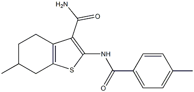 6-methyl-2-[(4-methylbenzoyl)amino]-4,5,6,7-tetrahydro-1-benzothiophene-3-carboxamide Struktur