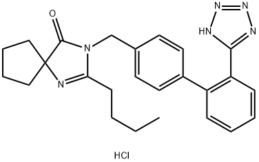 2-butyl-3-{[2'-(2H-1,2,3,4-tetrazol-5-yl)-[1,1'-biphenyl]-4-yl]methyl}-1,3-diazaspiro[4.4]non-1-en-4-one hydrochloride Struktur