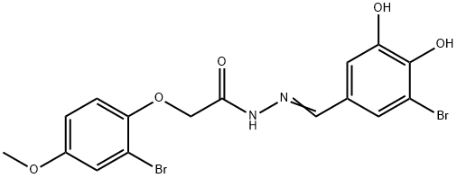 N'-(3-bromo-4,5-dihydroxybenzylidene)-2-(2-bromo-4-methoxyphenoxy)acetohydrazide Struktur