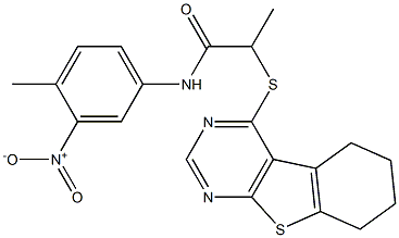 N-{3-nitro-4-methylphenyl}-2-(5,6,7,8-tetrahydro[1]benzothieno[2,3-d]pyrimidin-4-ylsulfanyl)propanamide Struktur