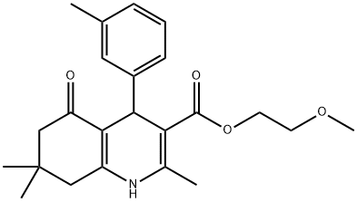 2-methoxyethyl 2,7,7-trimethyl-4-(3-methylphenyl)-5-oxo-1,4,5,6,7,8-hexahydroquinoline-3-carboxylate Struktur