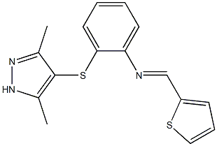 N-{2-[(3,5-dimethyl-1H-pyrazol-4-yl)sulfanyl]phenyl}-N-(2-thienylmethylene)amine Struktur