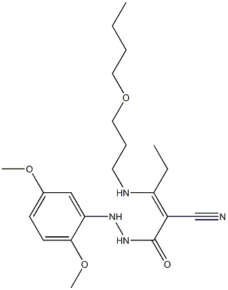 3-[(3-butoxypropyl)amino]-2-cyano-N'-(2,5-dimethoxyphenyl)-2-pentenohydrazide Struktur