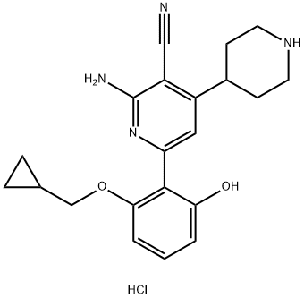 2-Amino-6-[2-(cyclopropylmethoxy)-6-hydroxyphenyl]-4-(4-piperidinyl)-3-pyridinecarbonitrile hydrochloride Struktur