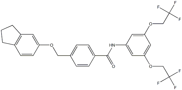 N-[3,5-bis(2,2,2-trifluoroethoxy)phenyl]-4-[(2,3-dihydro-1H-inden-5-yloxy)methyl]benzamide Struktur