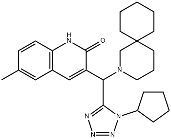 2(1H)-Quinolinone, 3-[2-azaspiro[5.5]undec-2-yl(1-cyclopentyl-1H-tetrazol-5-yl)methyl]-6-methyl- Struktur