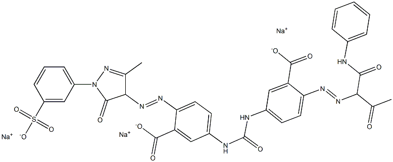 Benzoic acid, 5-[[[[3-carboxy-4-[[4,5-dihydro-3-methyl-5-oxo-1-(3-sulfophenyl)-1H-pyrazol-4-yl]azo]phenyl]amino]carbonyl]amino]-2-[[2-oxo-1-[(phenylamino)carbonyl]propyl]azo]-, trisodium salt Struktur