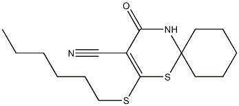 2-(hexylsulfanyl)-4-oxo-1-thia-5-azaspiro[5.5]undec-2-ene-3-carbonitrile Struktur