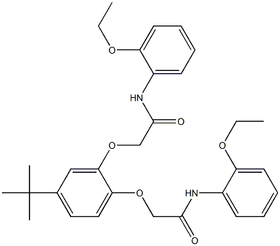 2-(5-tert-butyl-2-{[(2-ethoxyphenyl)carbamoyl]methoxy}phenoxy)-N-(2-ethoxyphenyl)acetamide Struktur