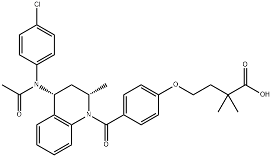 Butanoic acid, 4-[4-[[(2S,4R)-4-[acetyl(4-chlorophenyl)aMino]-3,4-dihydro-2-Methyl-1(2H)-quinolinyl]carbonyl]phenoxy]-2,2-diMethyl- Struktur