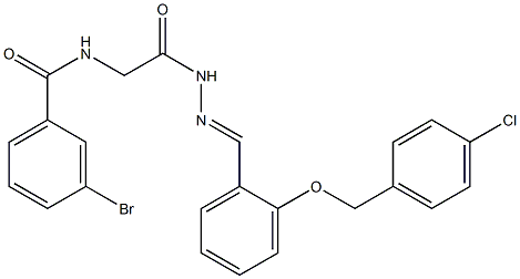 3-bromo-N-({N'-[(1E)-{2-[(4-chlorophenyl)methoxy]phenyl}methylidene]hydrazinecarbonyl}methyl)benzamide Struktur