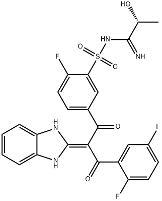 (2R)-N-[[5-[3-(2,5-Difluorophenyl)-2-(1,3-dihydro-2H-benzimidazol-2-ylidene)-1,3-dioxopropyl]-2-fluorophenyl]sulfonyl]-2-hydroxypropanimidamide Struktur