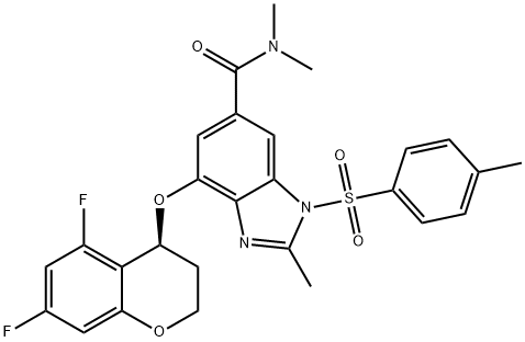 1H-Benzimidazole-6-carboxamide, 4-[[(4S)-5,7-difluoro-3,4-dihydro-2H-1-benzopyran-4-yl]oxy]-N,N,2-trimethyl-1-[(4-methylphenyl)sulfonyl]- Struktur