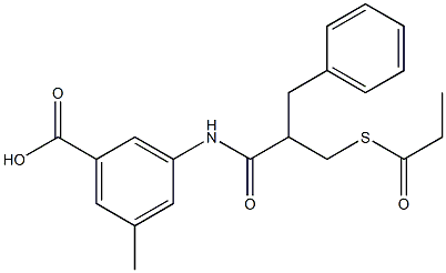 3-(2-benzyl-3-(propionylthio)propionyl)amino-5-methybenzoic acid Struktur