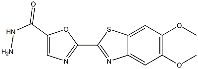 2-(5-hydrazinocarbonyl-2-oxazolyl)-5,6-dimethoxybenzothiazole Struktur