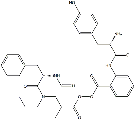 N-carboxy-3-phenylpropyl-alanyl-aminoisobutyric acid-tyrosyl-aminobenzoate Struktur