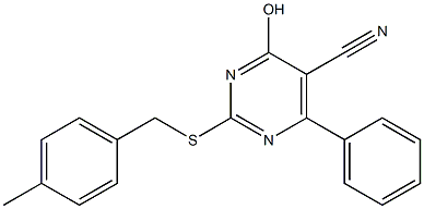 4-hydroxy-2-[(4-methylbenzyl)sulfanyl]-6-phenyl-5-pyrimidinecarbonitrile Struktur