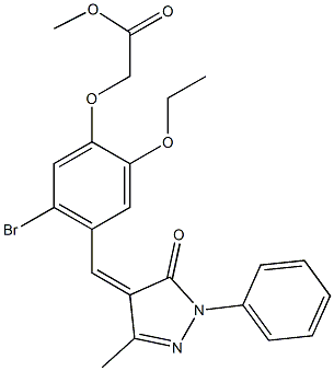 methyl {5-bromo-2-ethoxy-4-[(3-methyl-5-oxo-1-phenyl-1,5-dihydro-4H-pyrazol-4-ylidene)methyl]phenoxy}acetate Struktur