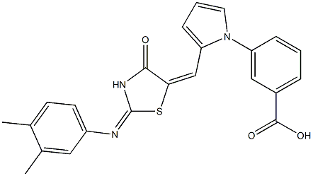 3-[2-({2-[(3,4-dimethylphenyl)imino]-4-oxo-1,3-thiazolidin-5-ylidene}methyl)-1H-pyrrol-1-yl]benzoic acid Struktur