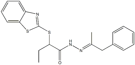 2-(1,3-benzothiazol-2-ylsulfanyl)-N'-(1-methyl-2-phenylethylidene)butanohydrazide Struktur