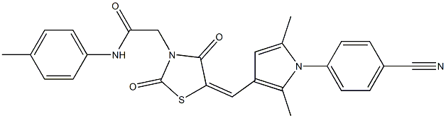 2-(5-{[1-(4-cyanophenyl)-2,5-dimethyl-1H-pyrrol-3-yl]methylene}-2,4-dioxo-1,3-thiazolidin-3-yl)-N-(4-methylphenyl)acetamide Struktur