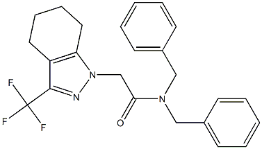 N,N-dibenzyl-2-[3-(trifluoromethyl)-4,5,6,7-tetrahydro-1H-indazol-1-yl]acetamide Struktur