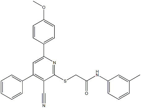 2-{[3-cyano-6-(4-methoxyphenyl)-4-phenyl-2-pyridinyl]sulfanyl}-N-(3-methylphenyl)acetamide Struktur